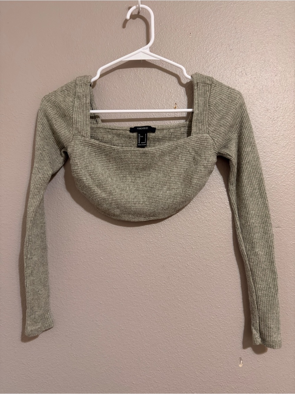 Forever 21 Light Sage Ribbed Cropped Sweater